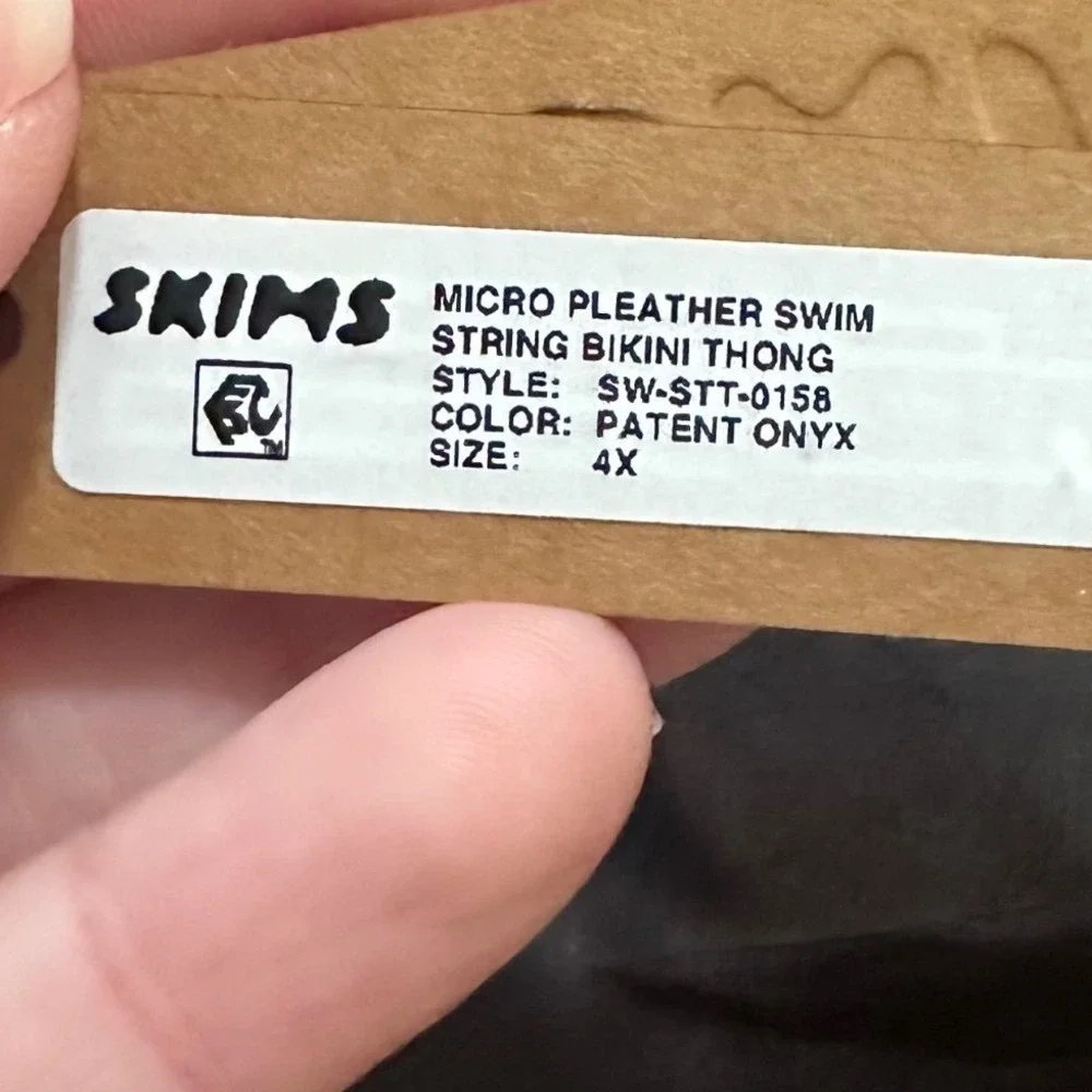 SKIMS | Micro Pleather Swim‎ String Bikini Thong, Patent Onyx, Size 4X